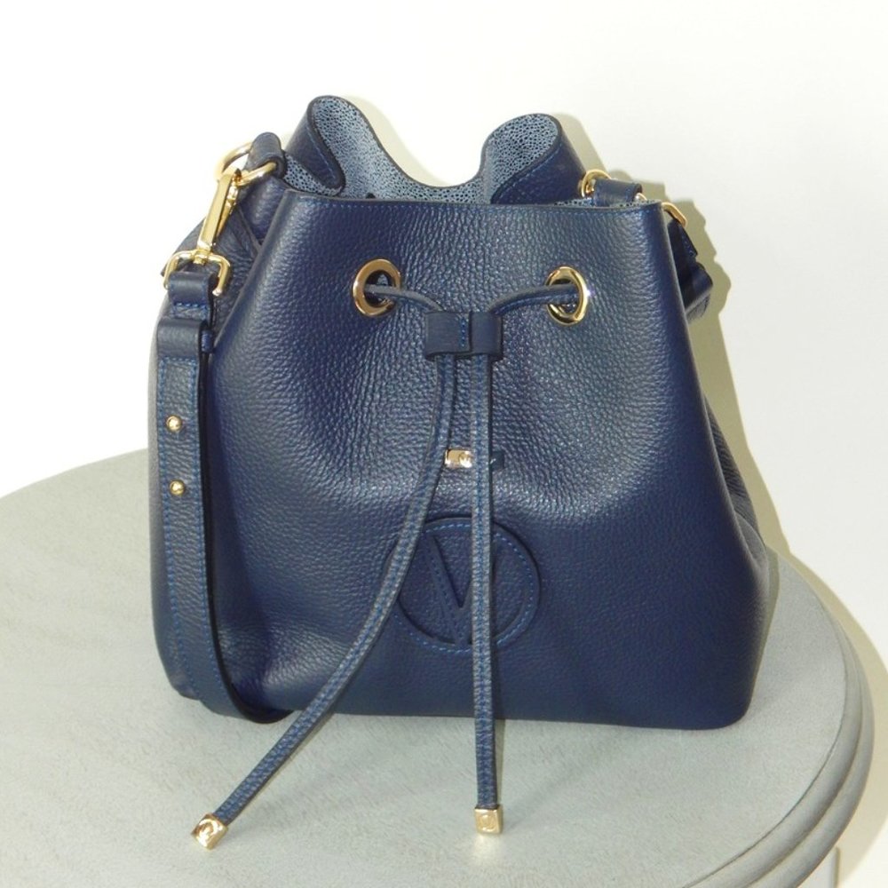Valentino by Mario Valentino Karl Medallion Leather Bucket Bag VA2865 Authentic